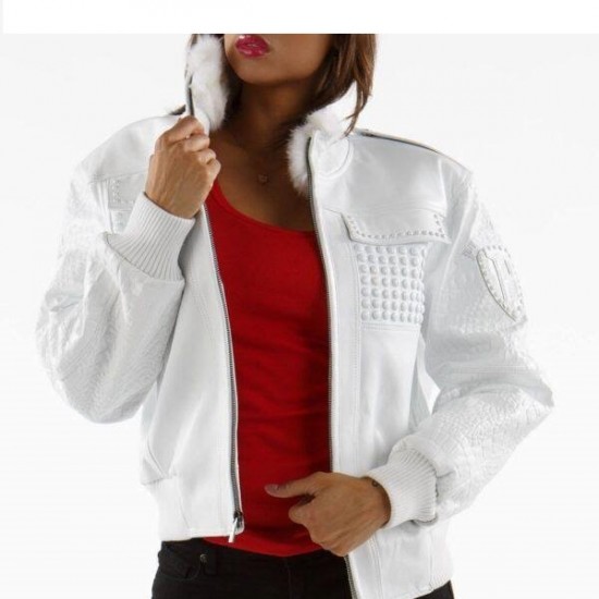 Ladies Pelle Pelle MB Bomber Leather White Jacket Ladies Pelle Pelle MB Bomber Leather White Jacket