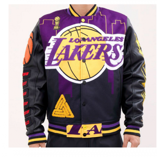 Los Angeles Lakers Black Pyramid Letterman Jacket Los Angeles Lakers Black Pyramid Letterman Jacket