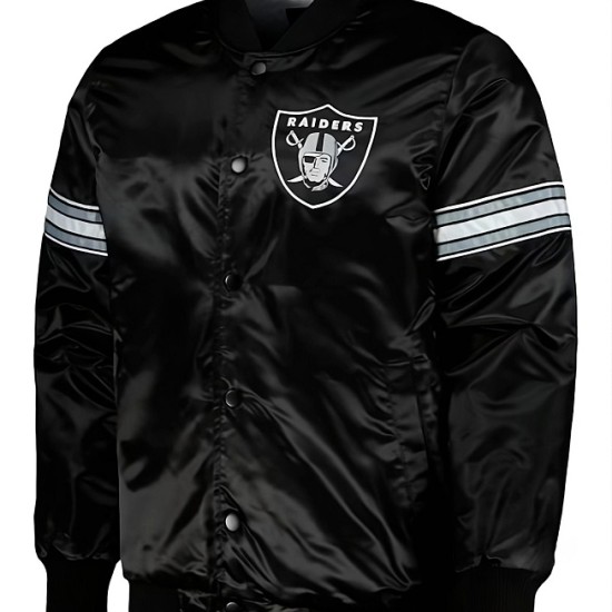 Las Vegas Raiders Black Satin Varsity Jacket Las Vegas Raiders Black Satin Varsity Jacket
