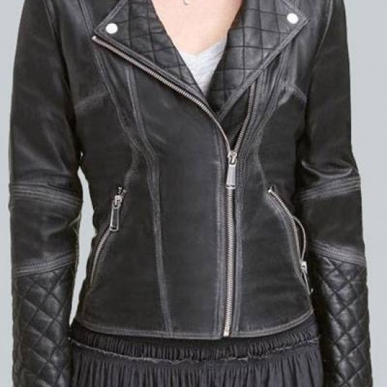 Lexi Black Quilted Asymmetrical Ladies Moto Jacket