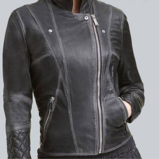 Lexi Black Quilted Asymmetrical Ladies Moto Jacket Lexi Black Quilted Asymmetrical Ladies Moto Jacket