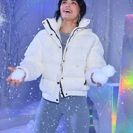 Lucy Hale Alo’s Winter House White Hooded Jacket