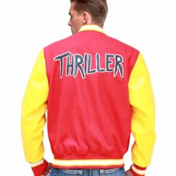 Red M Logo Letterman MJ Thriller Bomber Varsity Jacket Michael Jackson Thriller Jacket