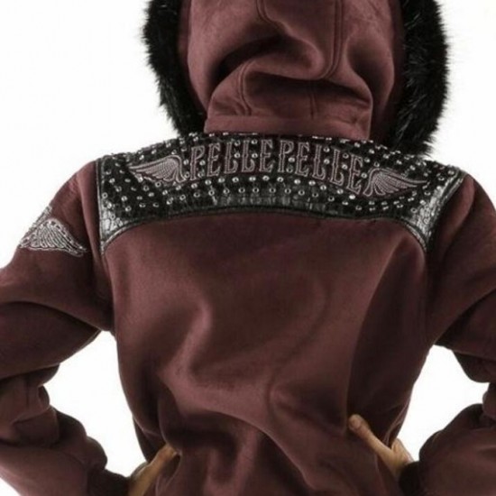 Maroon Pelle Pelle Airborne Shearling Hoodie Jacket Maroon Pelle Pelle Airborne Shearling Hoodie Jacket