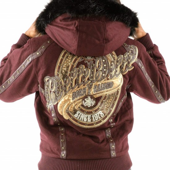 Maroon Pelle Pelle Born And Raised Hooded Jacket Maroon Pelle Pelle Born And Raised Hooded Jacket