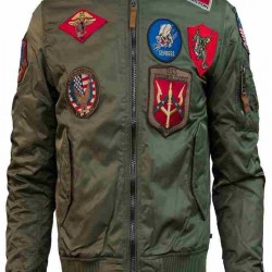 Men Army Green Top Gun Tom Cruise Men Fighter Jet Pilot Jacket               