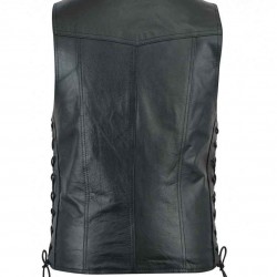 Men Basic Motorcycle Black Leather Vest Jacket