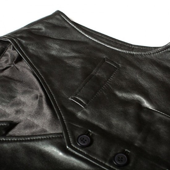 Men Black Simple Leather Vest