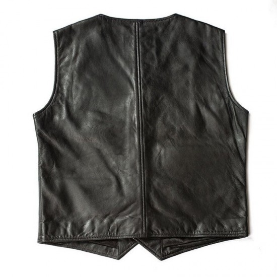 Men Black Simple Leather Vest Men Black Simple Leather Vest