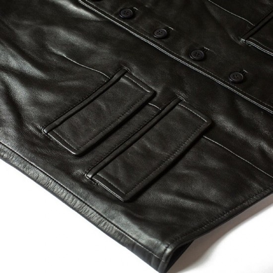 Men Black Simple Leather Vest Men Black Simple Leather Vest