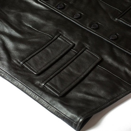 Men Black Simple Leather Vest