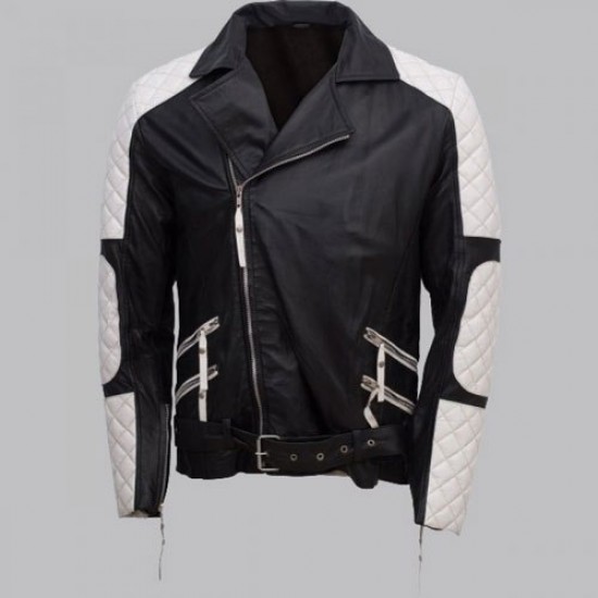 Men Black and White Leather Jacket Men Black and White Leather Jacket