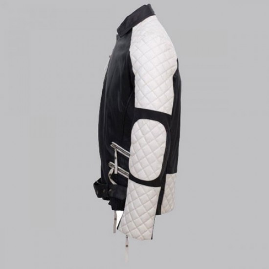 Men Black and White Leather Jacket Men Black and White Leather Jacket