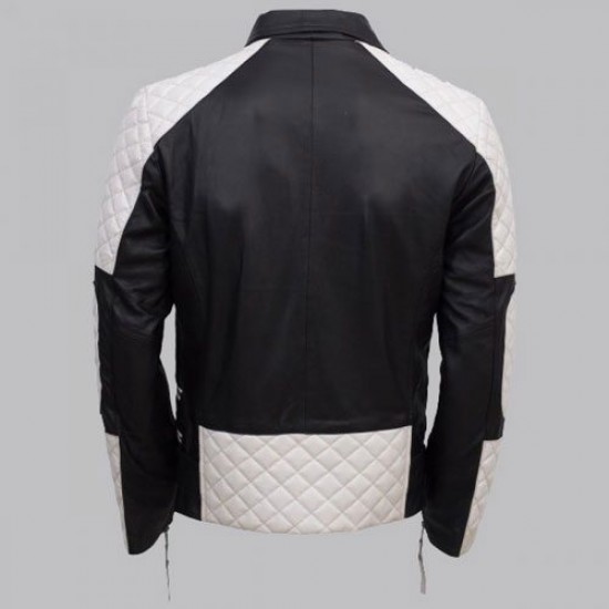 Men Black and White Leather Jacket Men Black and White Leather Jacket