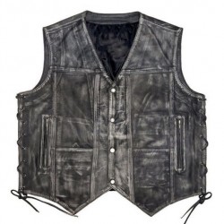 Men Vintage Motorcycle Distressed Black Vest