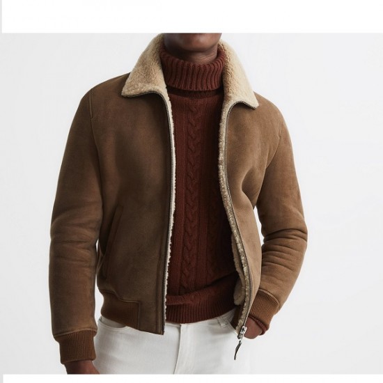 Men Winter Brown Shearling Jacket Men Winter Brown Shearling Jacket