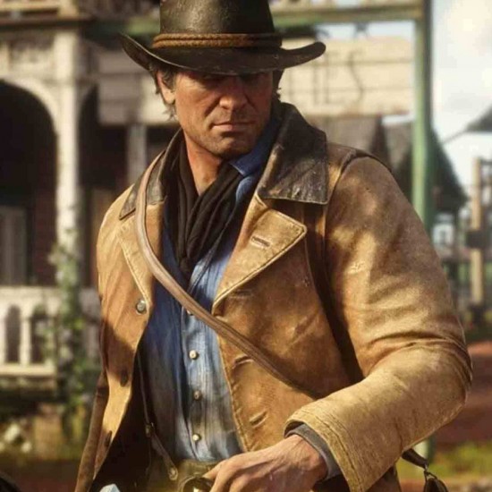 Men's Arthur Morgan Genuine Leather Jacket Coat   