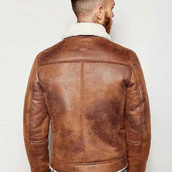 Mens Aviator Brown Leather Faux Shearling Jacket Mens Aviator Brown Leather Faux Shearling Jacket