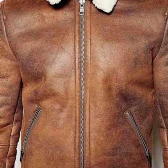 Mens Aviator Brown Leather Faux Shearling Jacket Mens Aviator Brown Leather Faux Shearling Jacket