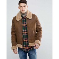 Men's Aviator Brown Leather Jacket With Faux Shearling          