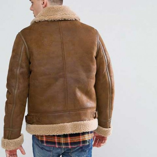 Mens Aviator Brown Leather Jacket With Faux Shearling Mens Aviator Brown Leather Jacket With Faux Shearling