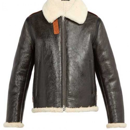 Mens Aviator Faux Shearling Black Leather Jacket Mens Aviator Faux Shearling Black Leather Jacket