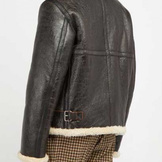 Mens Aviator Faux Shearling Black Leather Jacket Mens Aviator Faux Shearling Black Leather Jacket