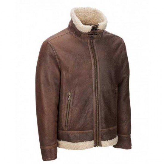 Mens Aviator Faux Shearling Brown Leather Jacket Mens Aviator Faux Shearling Brown Leather Jacket