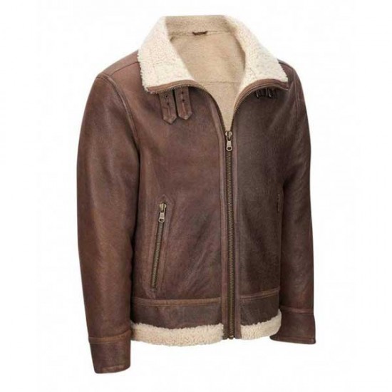 Mens Aviator Faux Shearling Brown Leather Jacket Mens Aviator Faux Shearling Brown Leather Jacket