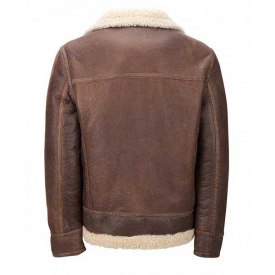 Mens Aviator Faux Shearling Brown Leather Jacket Mens Aviator Faux Shearling Brown Leather Jacket