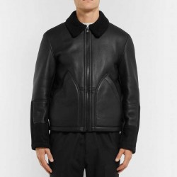 Men's Aviator Shearling Lined Leather And Suede Jacket              