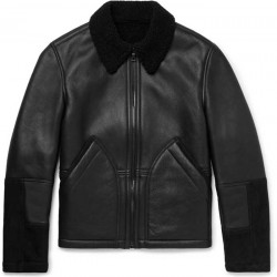 Men's Aviator Shearling Lined Leather And Suede Jacket              