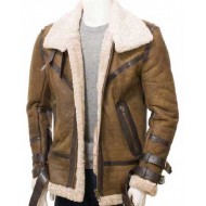 Men's Aviator Sheepskin Leather Faux Shearling Brown Jacket   