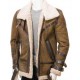 Mens Aviator Sheepskin Leather Faux Shearling Brown Jacket