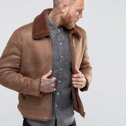 Men's B3 Faux Shearling Brown Leather Jacket        