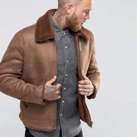 Mens B3 Faux Shearling Brown Leather Jacket Mens B3 Faux Shearling Brown Leather Jacket