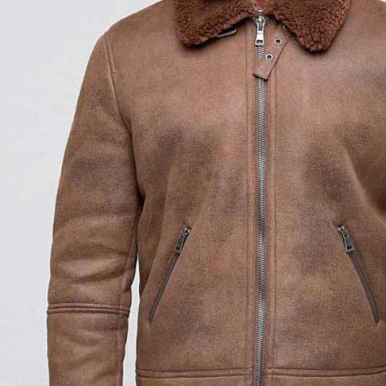 Mens B3 Faux Shearling Brown Leather Jacket Mens B3 Faux Shearling Brown Leather Jacket