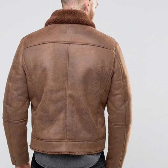 Mens B3 Faux Shearling Brown Leather Jacket Mens B3 Faux Shearling Brown Leather Jacket
