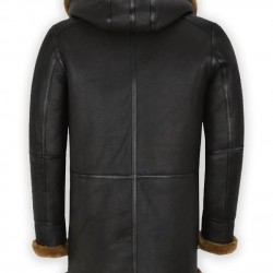 Men's Black Leather Sheepskin Duffle Shearling Coat