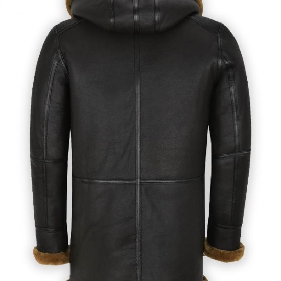Men's Black Leather Sheepskin Duffle Shearling Coat Men's Black Leather Sheepskin Duffle Shearling Coat
