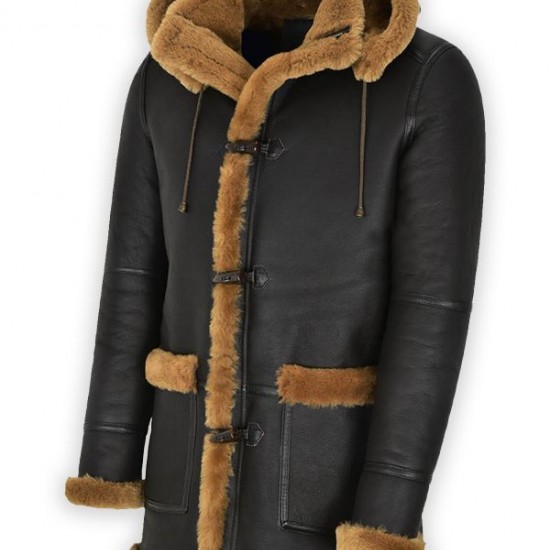 Men's Black Leather Sheepskin Duffle Shearling Coat Men's Black Leather Sheepskin Duffle Shearling Coat