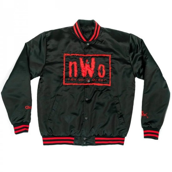 Men's Black with Red Bomber New World Order Jacket Mens Black with Red Bomber New World Order Jacket