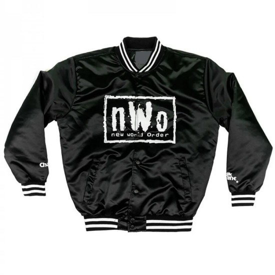 Men's Black with White Bomber New World Order Jacket Mens Black with White Bomber New World Order Jacket