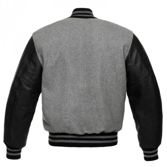 Men's Bomber Grey With Black Wool Varsity Jacket Mens Bomber Grey With Black Wool Varsity Jacket