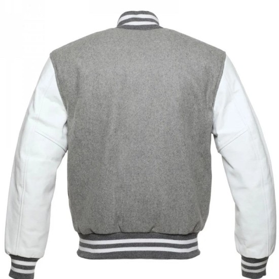 Mens Bomber Grey With White Wool Varsity Jacket