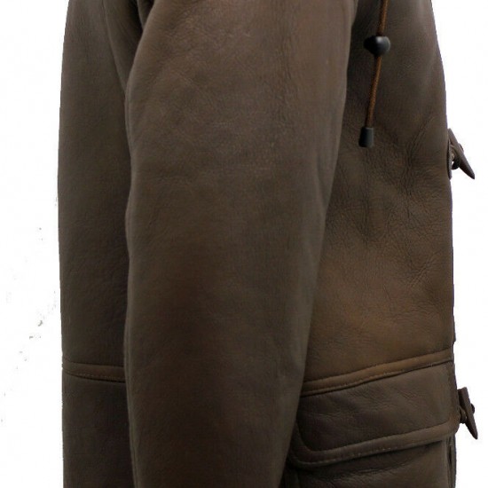 Men's Brown Shearling Sheepskin Leather Detachable Hood Duffle Coat Men's Brown Shearling Sheepskin Leather Detachable Hood Duffle Coat