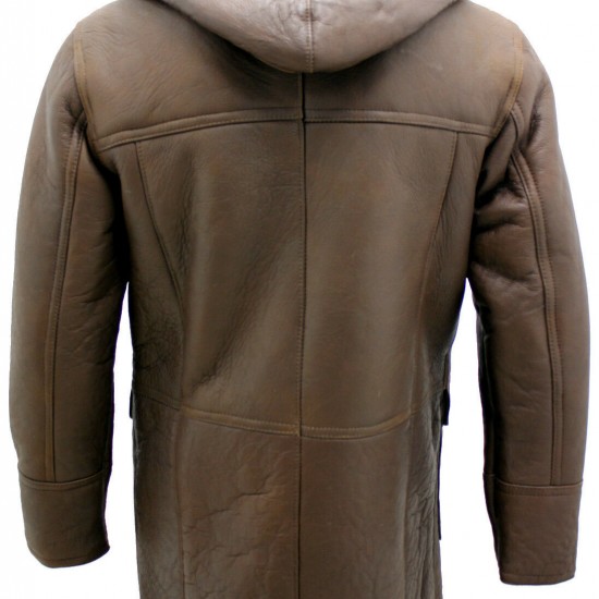 Men's Brown Shearling Sheepskin Leather Detachable Hood Duffle Coat Men's Brown Shearling Sheepskin Leather Detachable Hood Duffle Coat