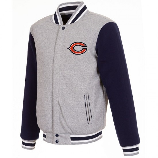 Men's Chicago Bears Gray Reversible Fleece Jacket Mens Chicago Bears Gray Reversible Fleece Jacket