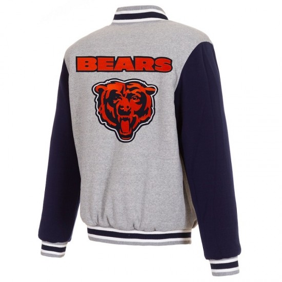 Men's Chicago Bears Gray Reversible Fleece Jacket Mens Chicago Bears Gray Reversible Fleece Jacket
