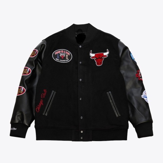 Men's Chicago Bulls Black Out Collection Varsity Jacket Men's Chicago Bulls Black Out Collection Varsity Jacket